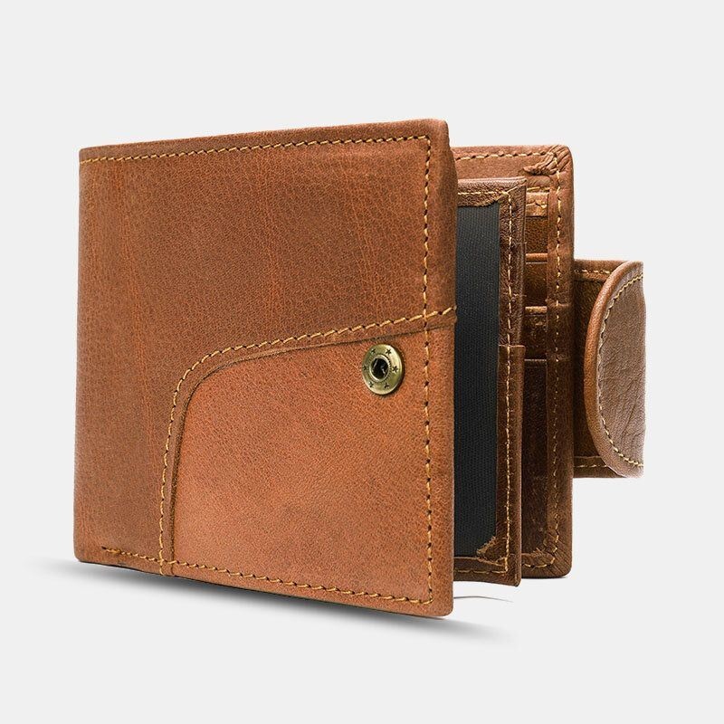 Mężczyźni Prawdziwa Skóra Bifold Anti-theft Multi-card Slot Retro Casual Card Holder Portfel Na Monety