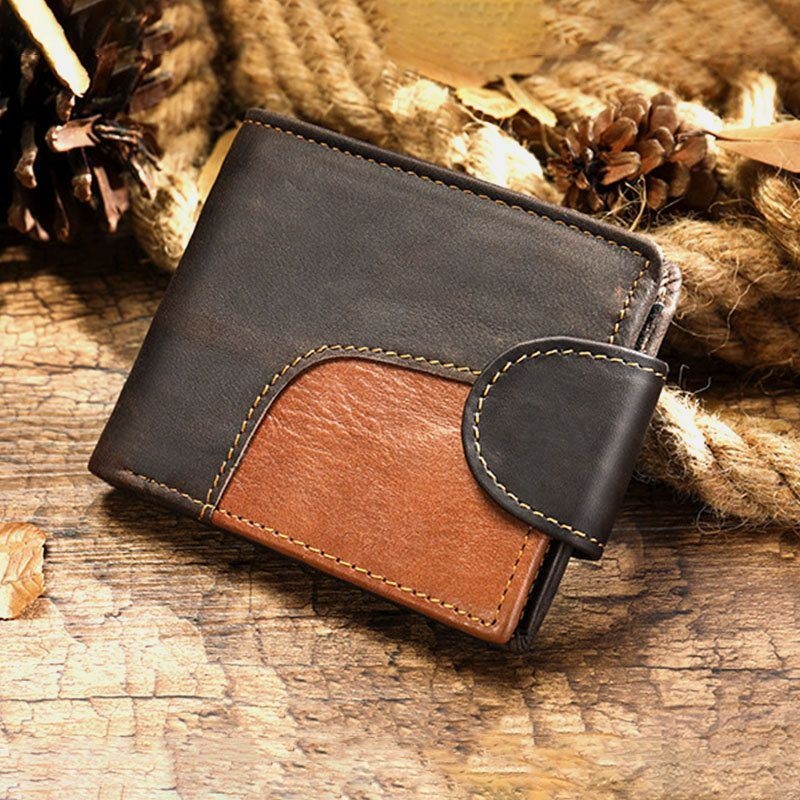 Mężczyźni Prawdziwa Skóra Bifold Anti-theft Multi-card Slot Retro Casual Card Holder Portfel Na Monety