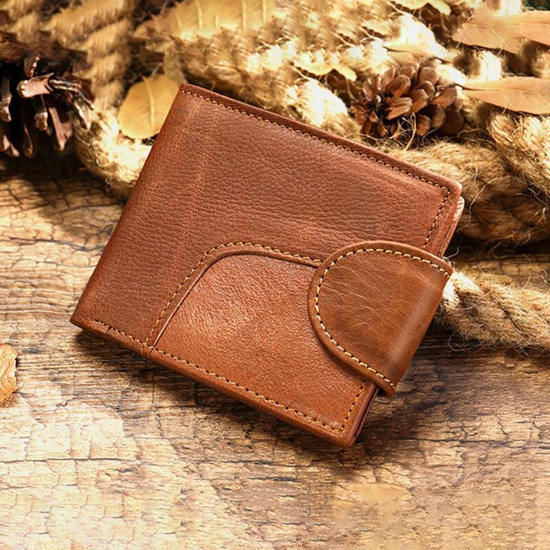 Mężczyźni Prawdziwa Skóra Bifold Anti-theft Multi-card Slot Retro Casual Card Holder Portfel Na Monety