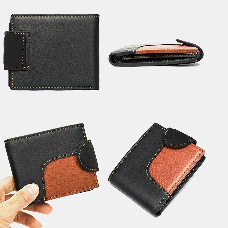 Mężczyźni Prawdziwa Skóra Bifold Anti-theft Multi-card Slot Retro Casual Card Holder Portfel Na Monety