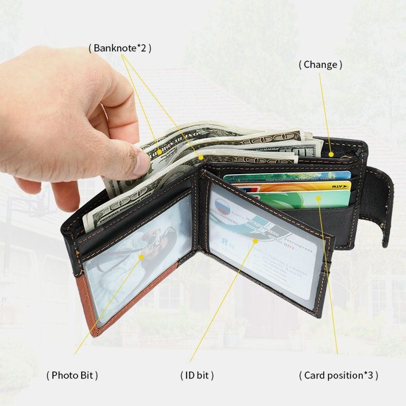 Mężczyźni Prawdziwa Skóra Bifold Anti-theft Multi-card Slot Retro Casual Card Holder Portfel Na Monety