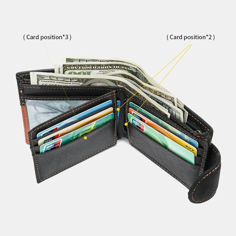 Mężczyźni Prawdziwa Skóra Bifold Anti-theft Multi-card Slot Retro Casual Card Holder Portfel Na Monety