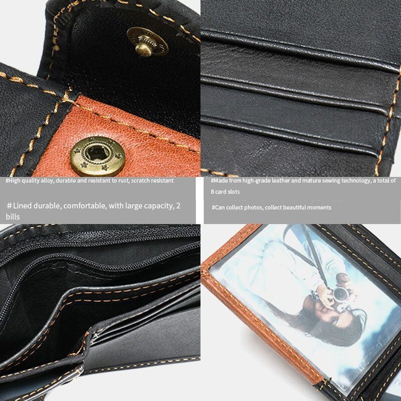 Mężczyźni Prawdziwa Skóra Bifold Anti-theft Multi-card Slot Retro Casual Card Holder Portfel Na Monety