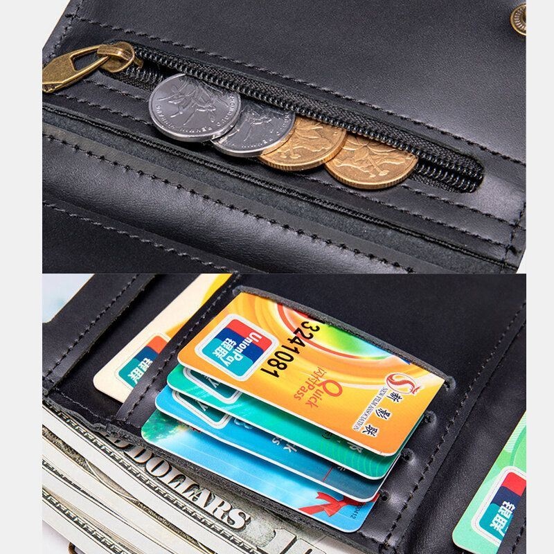 Mężczyźni Prawdziwej Skóry Trifold Multi-card Slot Anti-theft Cienki Posiadacz Karty Monety Kiesy Portfel Skóry Wołowej Pieniądze Klip