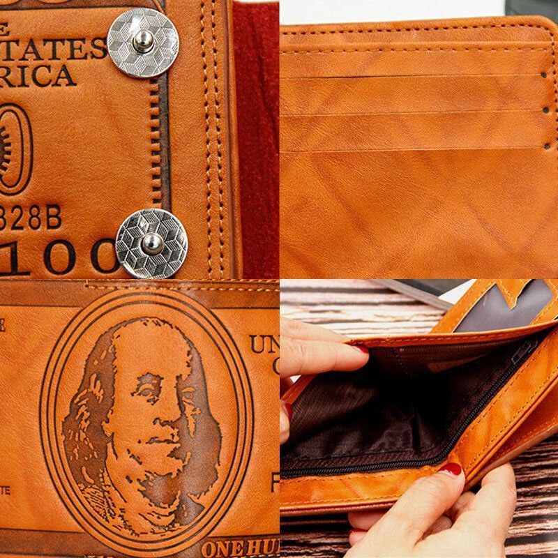 Mężczyźni Pu Leather Dollar Wzór Bifold Sort Multi-card Slot Card Holder Coin Purse Wallet