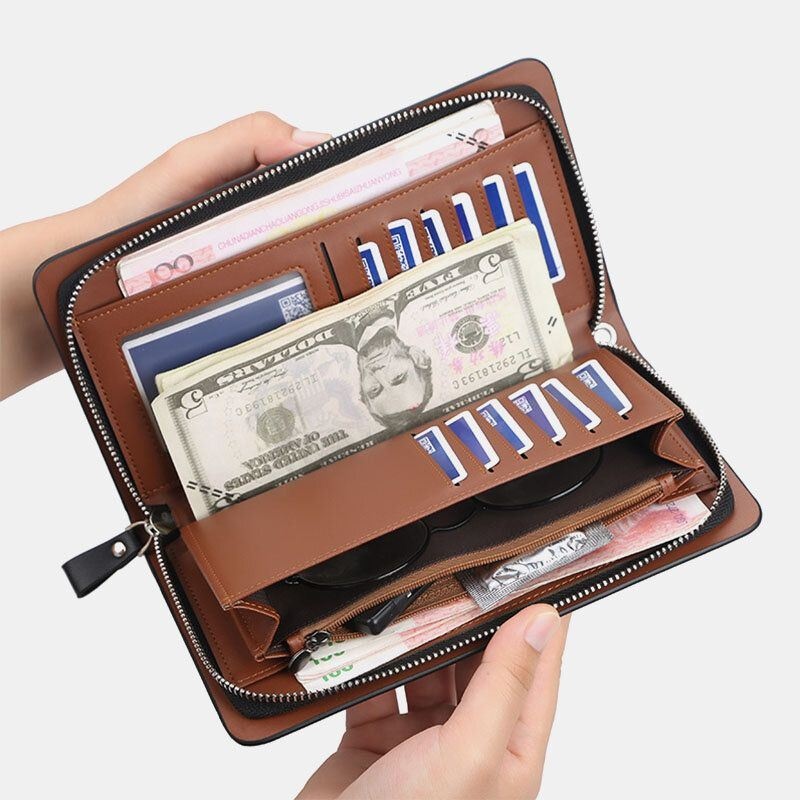 Mężczyźni Pu Leather Duża Pojemność Multi-card Slot Dorywczo Uchwyt Do Przenoszenia Sprzęgła Torba Portfel Z Uchwytem Na Karty