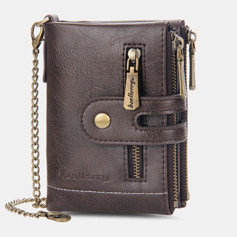 Mężczyźni Pu Leather Long Bifold Multi-card Slot Card Holder Podwójny Zamek Portmonetka Portfel Na Pieniądze