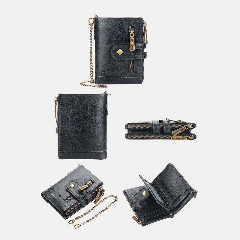 Mężczyźni Pu Leather Long Bifold Multi-card Slot Card Holder Podwójny Zamek Portmonetka Portfel Na Pieniądze