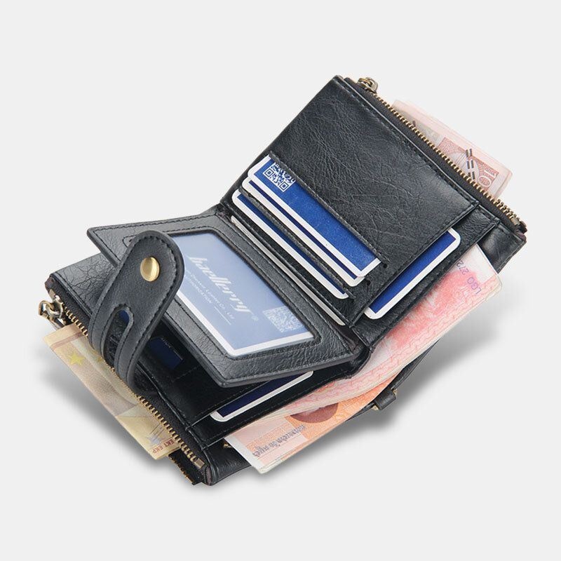 Mężczyźni Pu Leather Long Bifold Multi-card Slot Card Holder Podwójny Zamek Portmonetka Portfel Na Pieniądze