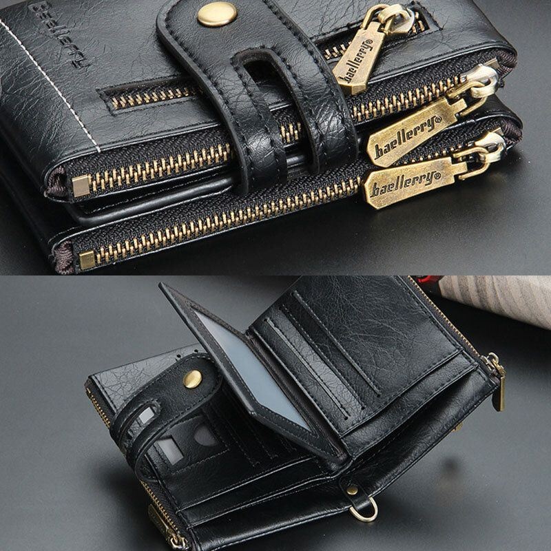 Mężczyźni Pu Leather Long Bifold Multi-card Slot Card Holder Podwójny Zamek Portmonetka Portfel Na Pieniądze