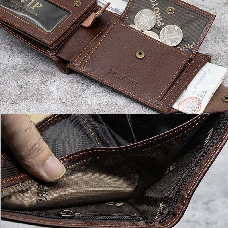 Mężczyźni Pu Leather Trifold Klamka Duża Pojemność Retro Casual Card Holder Portfel Na Monety