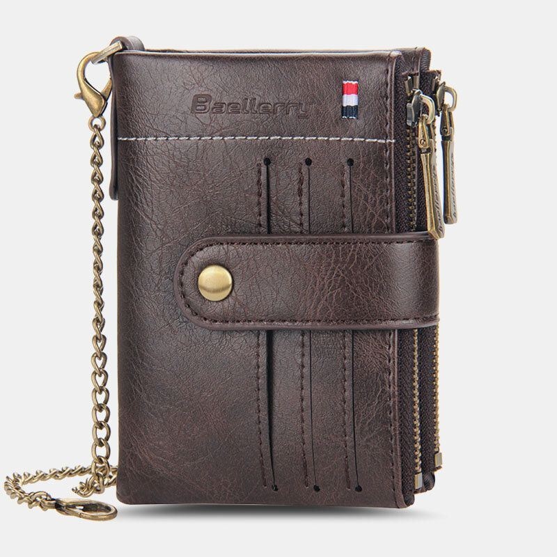 Mężczyźni Pu Skórzany Krótki Bifold Podwójny Zamek Multi-card Slot Holder Retro Monety Kiesy Pieniądze Klip Portfel