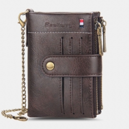 Mężczyźni Pu Skórzany Krótki Bifold Podwójny Zamek Multi-card Slot Holder Retro Monety Kiesy Pieniądze Klip Portfel