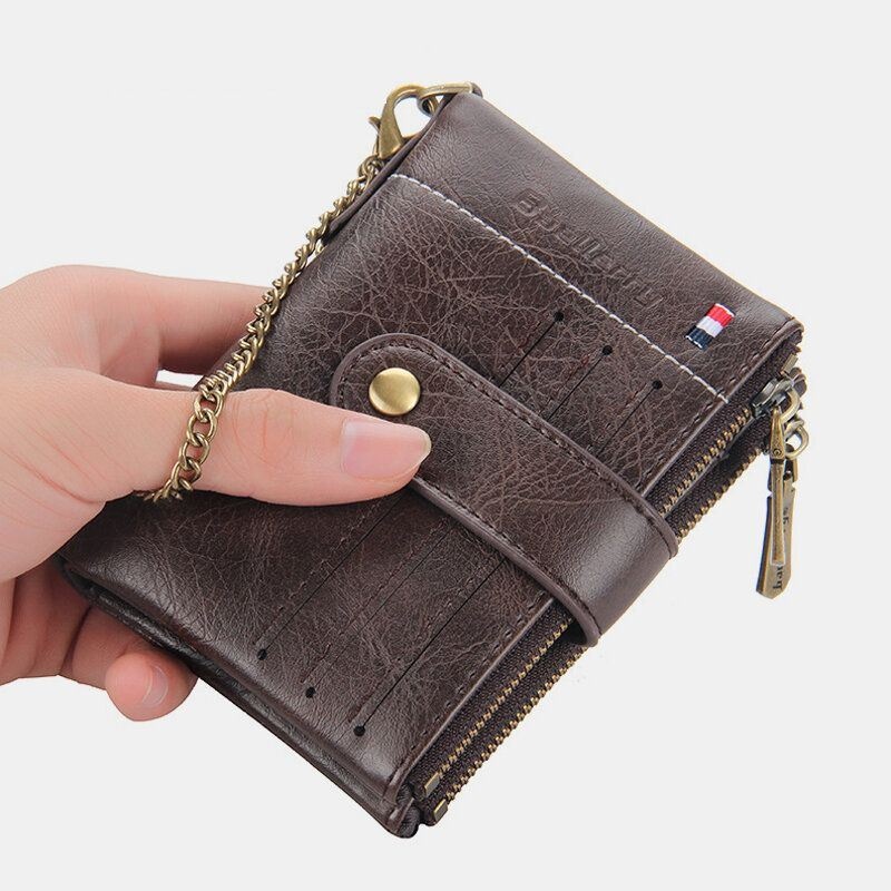 Mężczyźni Pu Skórzany Krótki Bifold Podwójny Zamek Multi-card Slot Holder Retro Monety Kiesy Pieniądze Klip Portfel