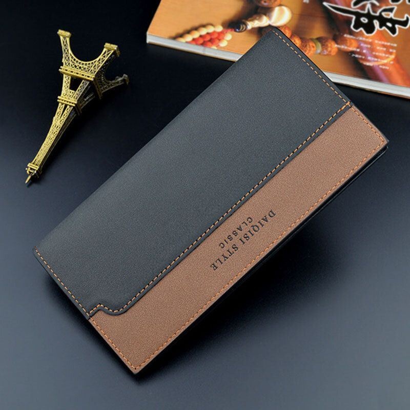 Męska Faux Leather Bifold Multi-slots Dopasowane Kolorystycznie Długi Portfel Torebka Etui Na Karty