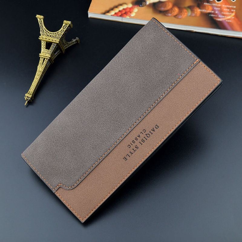 Męska Faux Leather Bifold Multi-slots Dopasowane Kolorystycznie Długi Portfel Torebka Etui Na Karty