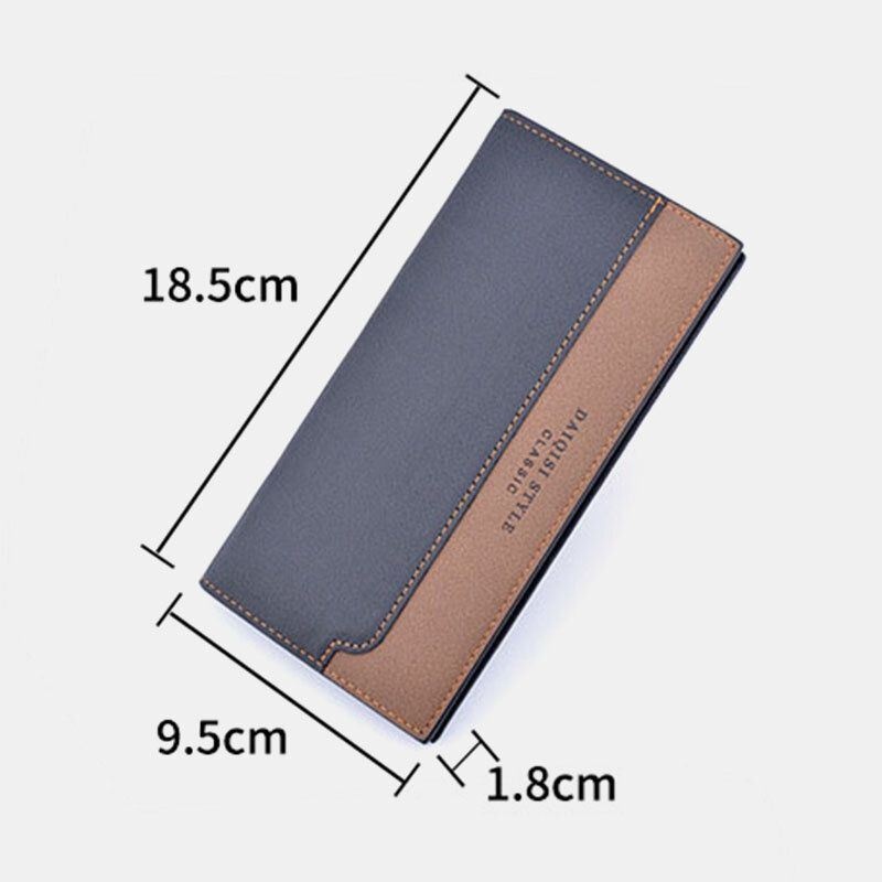 Męska Faux Leather Bifold Multi-slots Dopasowane Kolorystycznie Długi Portfel Torebka Etui Na Karty