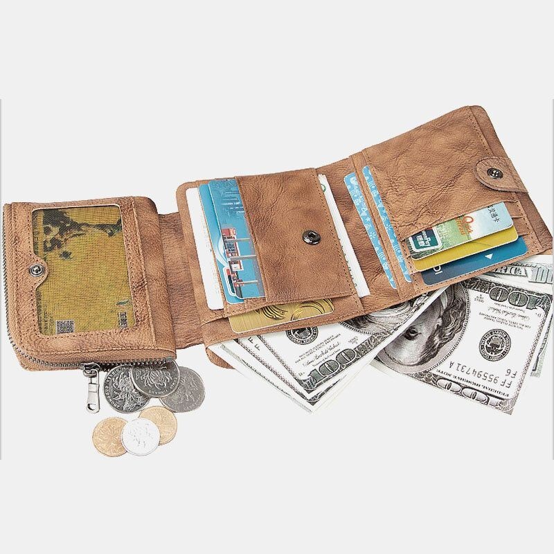 Męska Skóra Bydlęca Trifold Short Multi-card Slot Card Case Money Clip Portfele Na Prawo Jazdy