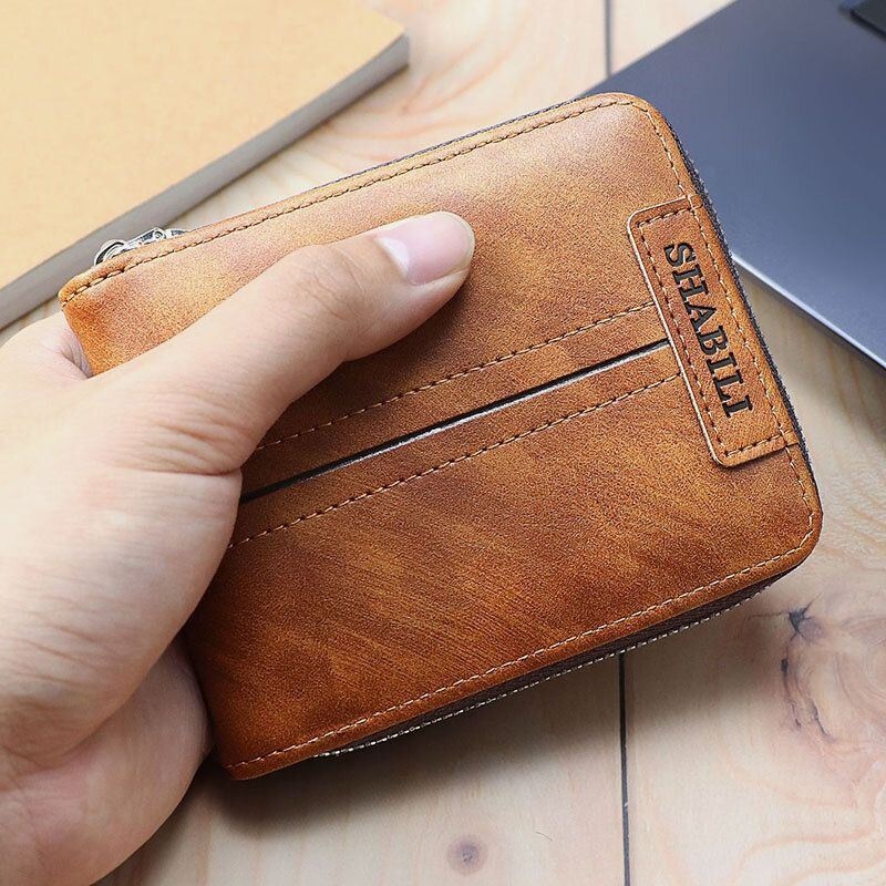 Męska Torebka Ze Sztucznej Skóry O Dużej Pojemności Z Wieloma Gniazdami Business Bifold Short Zipper Wallet Purse