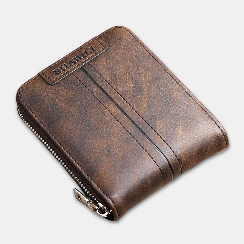 Męska Torebka Ze Sztucznej Skóry O Dużej Pojemności Z Wieloma Gniazdami Business Bifold Short Zipper Wallet Purse