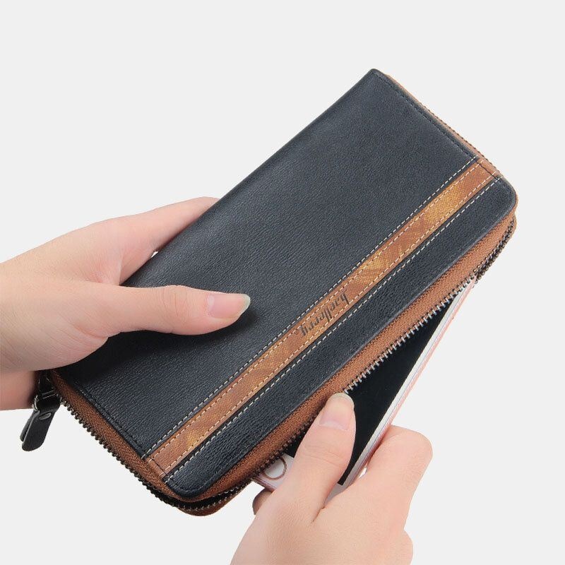 Męska Unisex Faux Leather Wielofunkcyjny Zamek Błyskawiczny 6.3 Cal Torba Na Telefon Portfel Kopertówka Z Wieloma Gniazdami Portfel Na Karty