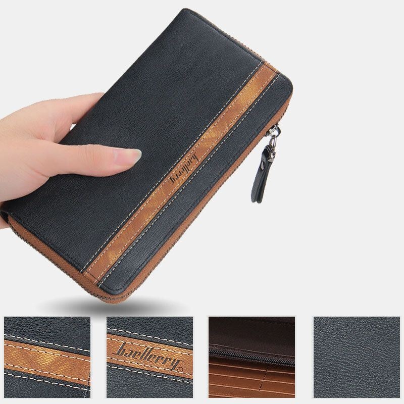 Męska Unisex Faux Leather Wielofunkcyjny Zamek Błyskawiczny 6.3 Cal Torba Na Telefon Portfel Kopertówka Z Wieloma Gniazdami Portfel Na Karty