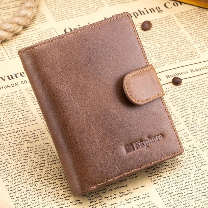 Męski Bifold Krótki Portfel Vintage Prawdziwej Skóry Multi-card Slot Card Holder Hasp Coin Bag