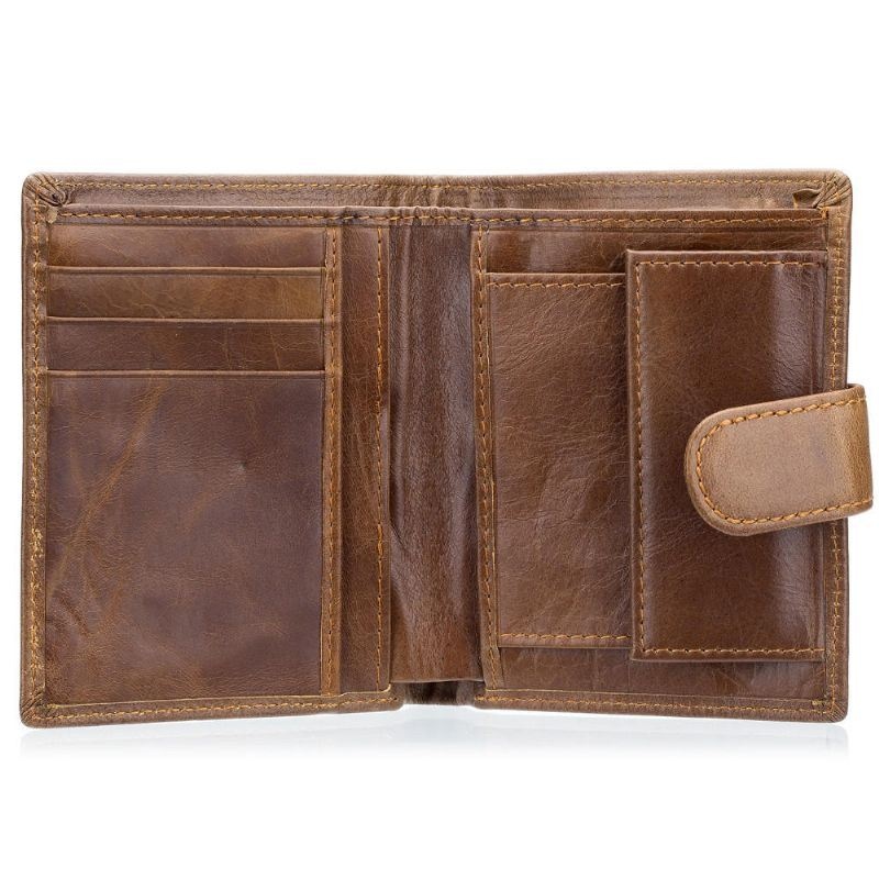 Męski Bifold Krótki Portfel Vintage Prawdziwej Skóry Multi-card Slot Card Holder Hasp Coin Bag