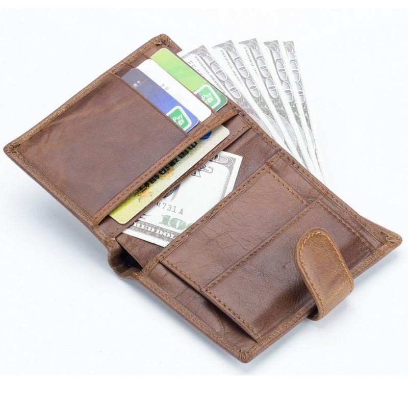 Męski Bifold Krótki Portfel Vintage Prawdziwej Skóry Multi-card Slot Card Holder Hasp Coin Bag