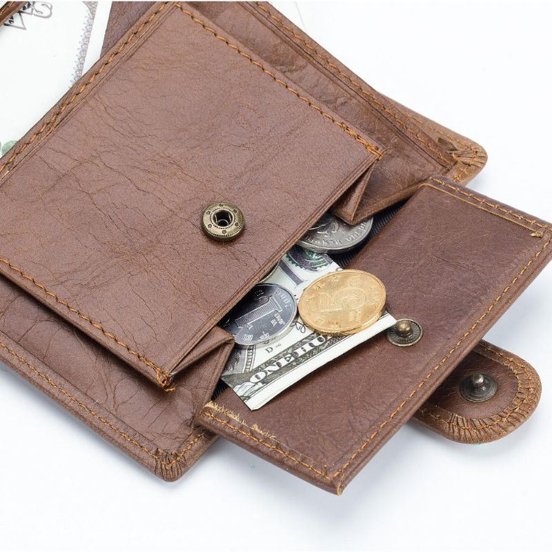 Męski Bifold Krótki Portfel Vintage Prawdziwej Skóry Multi-card Slot Card Holder Hasp Coin Bag