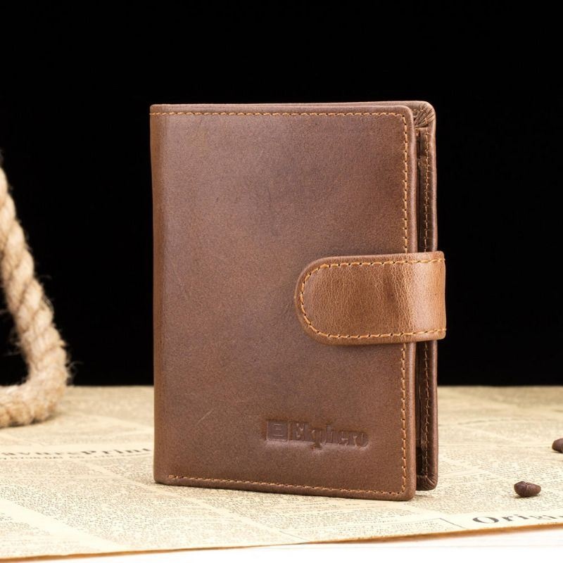 Męski Bifold Krótki Portfel Vintage Prawdziwej Skóry Multi-card Slot Card Holder Hasp Coin Bag