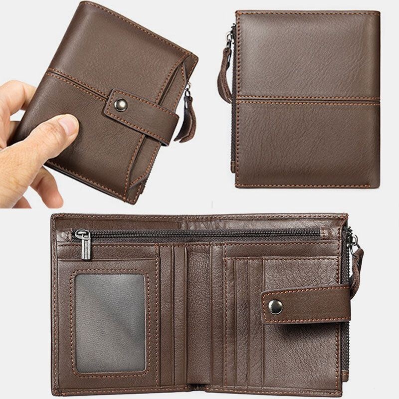 Męski Krótki Portfel Blokujący Bifold Retro Casual Multi-card Slot Card Holder Portfel Na Prawo Jazdy Ze Skóry Bydlęcej