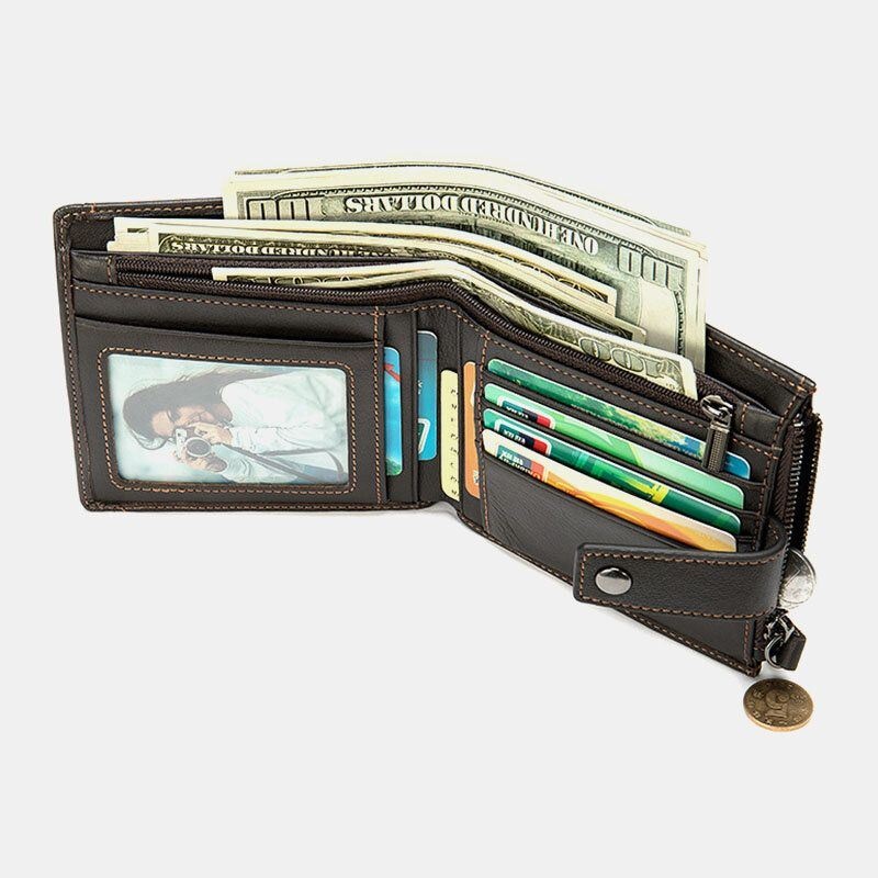 Męski Krótki Portfel Blokujący Bifold Retro Casual Multi-card Slot Card Holder Portfel Na Prawo Jazdy Ze Skóry Bydlęcej