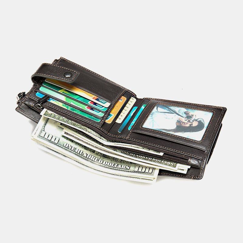 Męski Krótki Portfel Blokujący Bifold Retro Casual Multi-card Slot Card Holder Portfel Na Prawo Jazdy Ze Skóry Bydlęcej