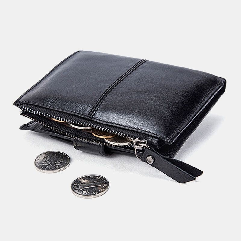 Męski Krótki Portfel Blokujący Bifold Retro Casual Multi-card Slot Card Holder Portfel Na Prawo Jazdy Ze Skóry Bydlęcej