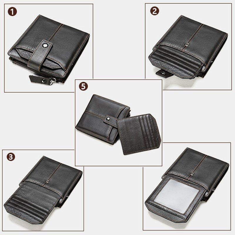 Męski Krótki Portfel Blokujący Bifold Retro Casual Multi-card Slot Card Holder Portfel Na Prawo Jazdy Ze Skóry Bydlęcej