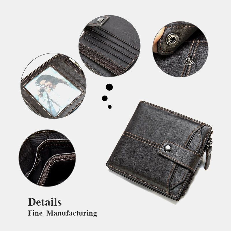 Męski Krótki Portfel Blokujący Bifold Retro Casual Multi-card Slot Card Holder Portfel Na Prawo Jazdy Ze Skóry Bydlęcej