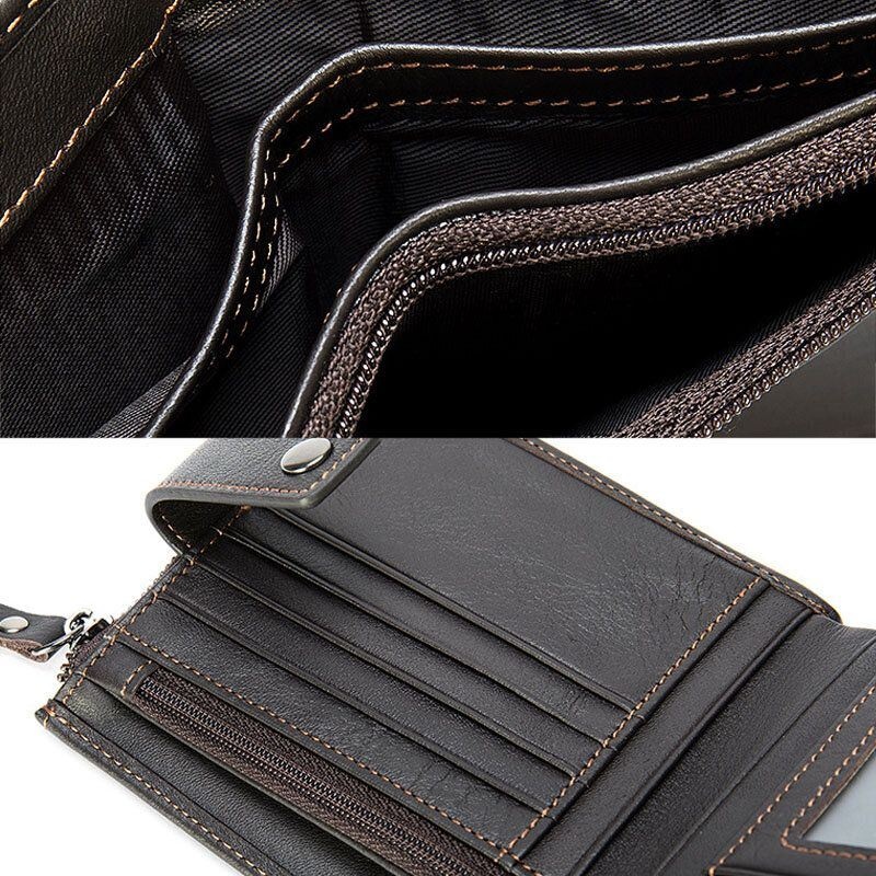 Męski Krótki Portfel Blokujący Bifold Retro Casual Multi-card Slot Card Holder Portfel Na Prawo Jazdy Ze Skóry Bydlęcej