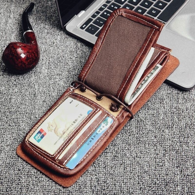 Męski Portfel Wielofunkcyjny Vintage Bifold Short Multi-card Slot Card Holder Portmonetka Klip Na Pieniądze