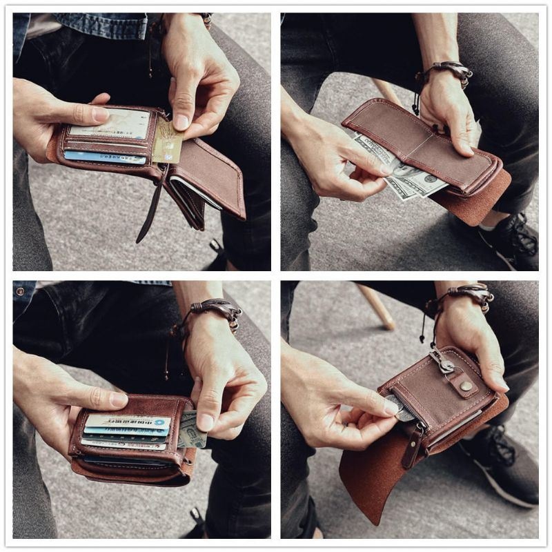 Męski Portfel Wielofunkcyjny Vintage Bifold Short Multi-card Slot Card Holder Portmonetka Klip Na Pieniądze