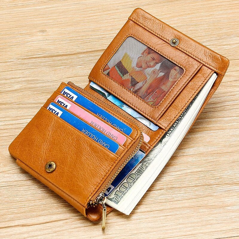 Męski Portfel Z Prawdziwej Skóry Retro Trifold Multi Card Slot Casual Card Holder Wallet