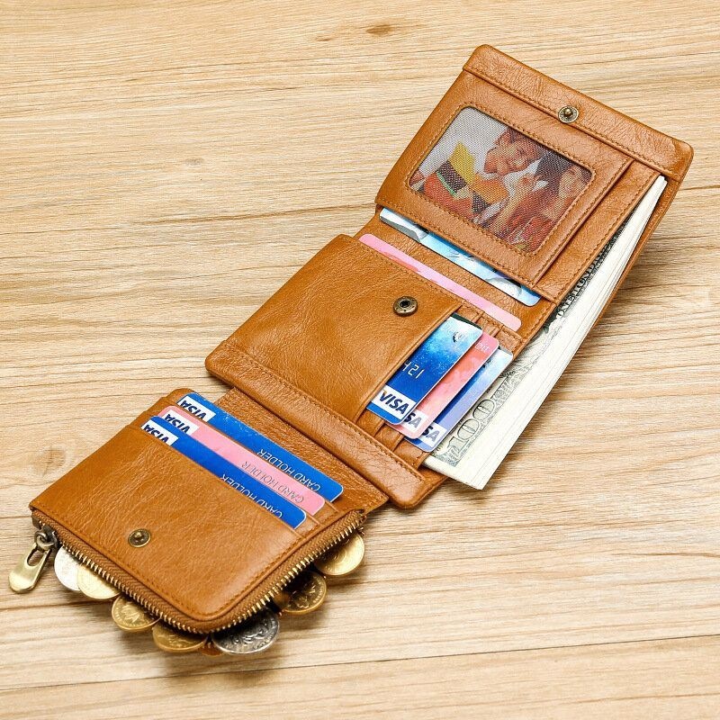 Męski Portfel Z Prawdziwej Skóry Retro Trifold Multi Card Slot Casual Card Holder Wallet