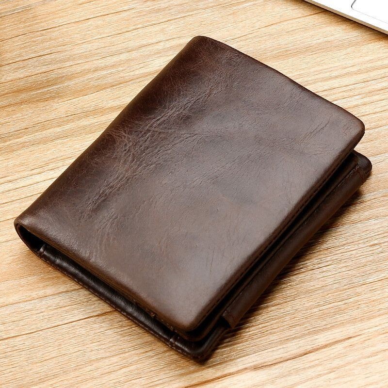 Męski Portfel Z Prawdziwej Skóry Retro Trifold Multi Card Slot Casual Card Holder Wallet