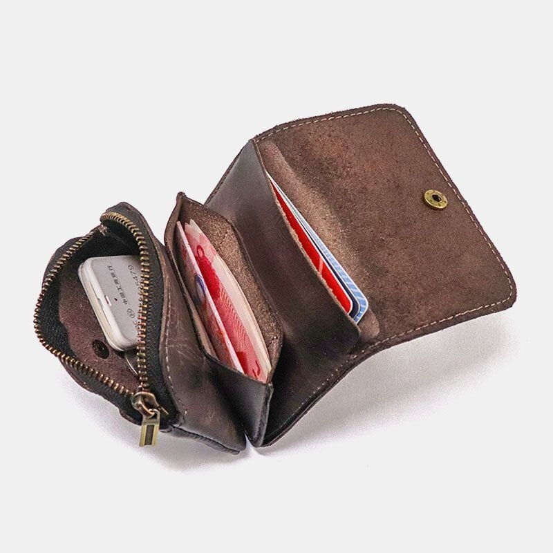 Męski Unisex Prawdziwej Skóry Multi-card Slot Holder Wielofunkcyjny Portmonetka Skóra Bydlęca Mały Portfel