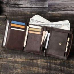 Męski Vintage Skórzany Łańcuszek Z Wieloma Szczelinami Jednokolorowy Łańcuszek Casual Trifold Wallet