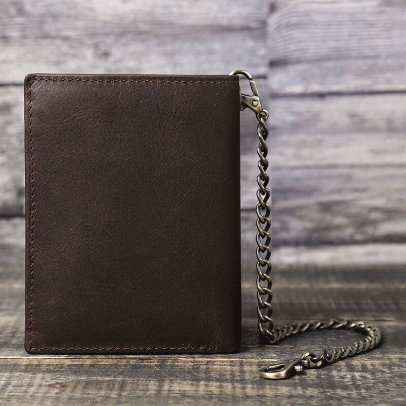 Męski Vintage Skórzany Łańcuszek Z Wieloma Szczelinami Jednokolorowy Łańcuszek Casual Trifold Wallet