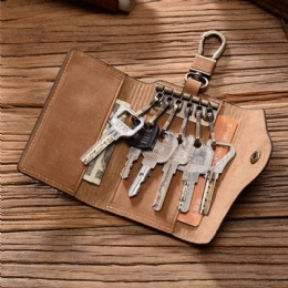 Męskie Skórzane Wielofunkcyjne Zatrzaski Na Klucze Retro Casual Card Holder Portfele Z Klipsem Na Pieniądze