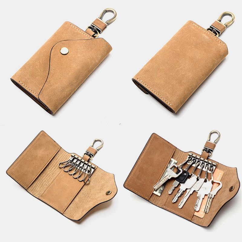 Męskie Skórzane Wielofunkcyjne Zatrzaski Na Klucze Retro Casual Card Holder Portfele Z Klipsem Na Pieniądze