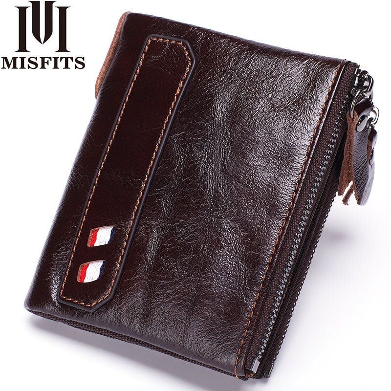 Portfel Męski Z Prawdziwej Skóry Z Podwójnym Zamkiem Retro Business Short Hand Carry Card Holder!