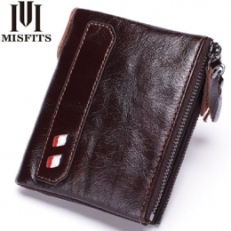 Portfel Męski Z Prawdziwej Skóry Z Podwójnym Zamkiem Retro Business Short Hand Carry Card Holder!